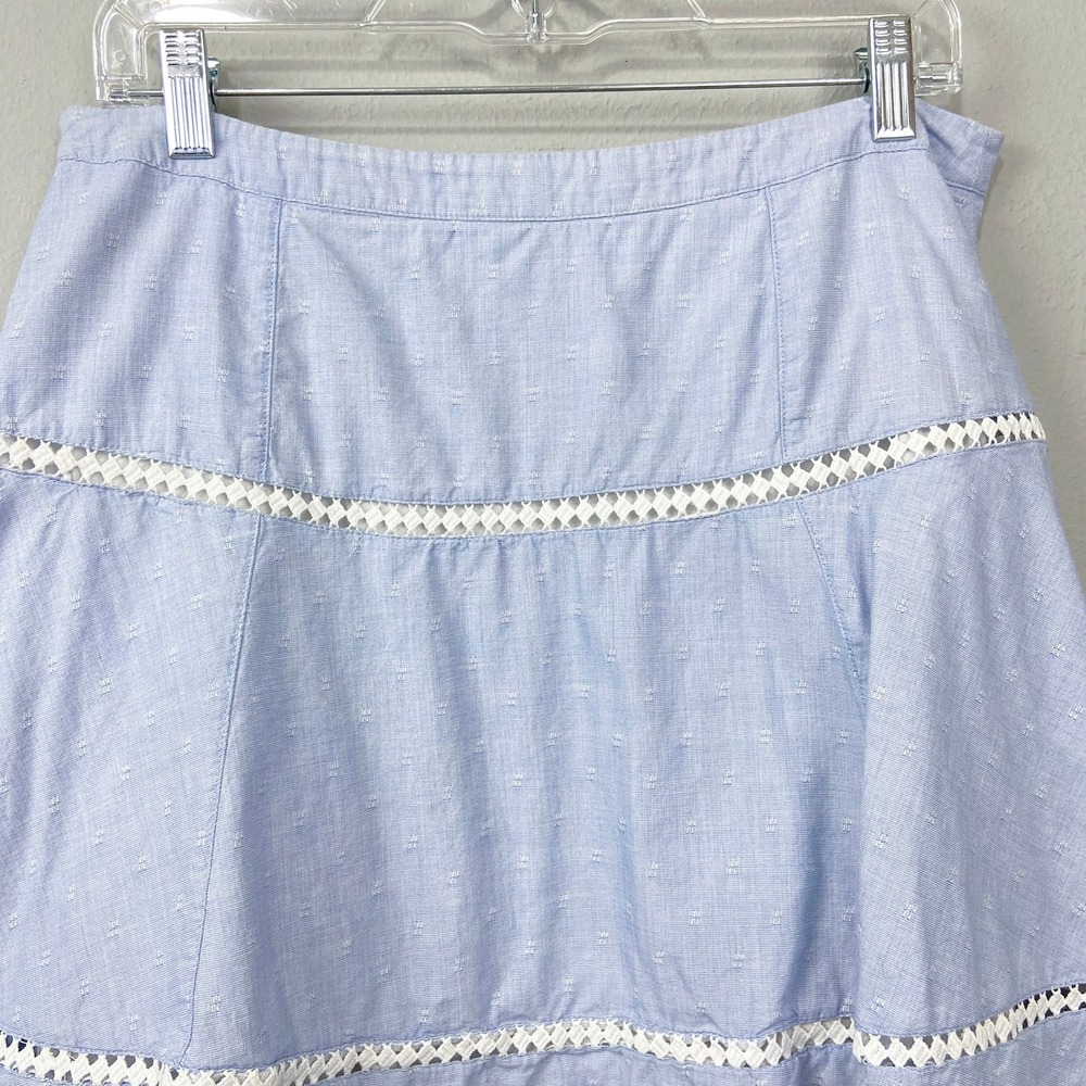 White House Black Market Skirt Size 8 Blue Crochet Trim‎ Mini Cottagecore Preppy - Picture 11 of 11